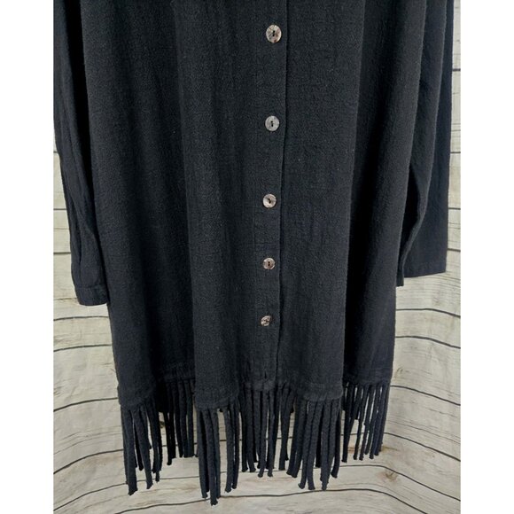 CMC Color Me Cotton Black Fringed Jacket 3X Womens 100% Cotton Long - Picture 4 of 8